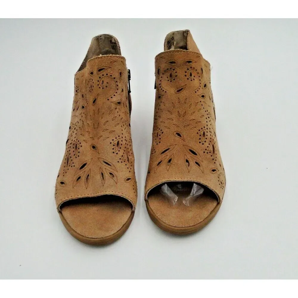 Coolway Shoes US 7‎ Booties Ankle Open Toe Suede Paisley Laser Cut Tan